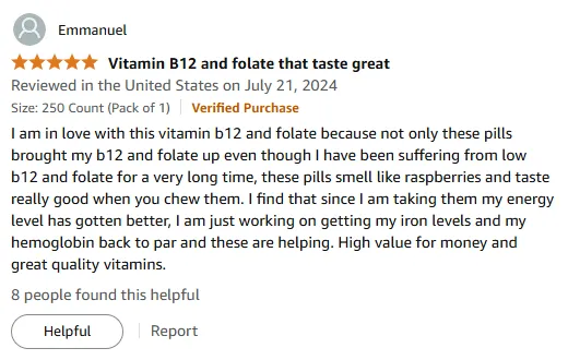 My Vitamin B12 & Folate Boost: Raspberry-Flavored Energy & Iron Support