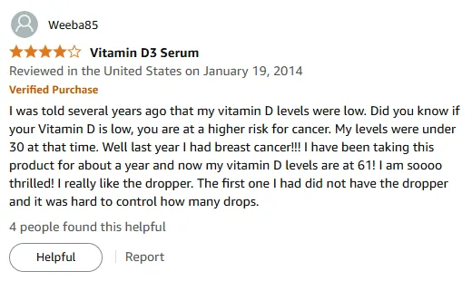 My Vitamin D Drops Boosted Levels, Lowered Cancer Risk